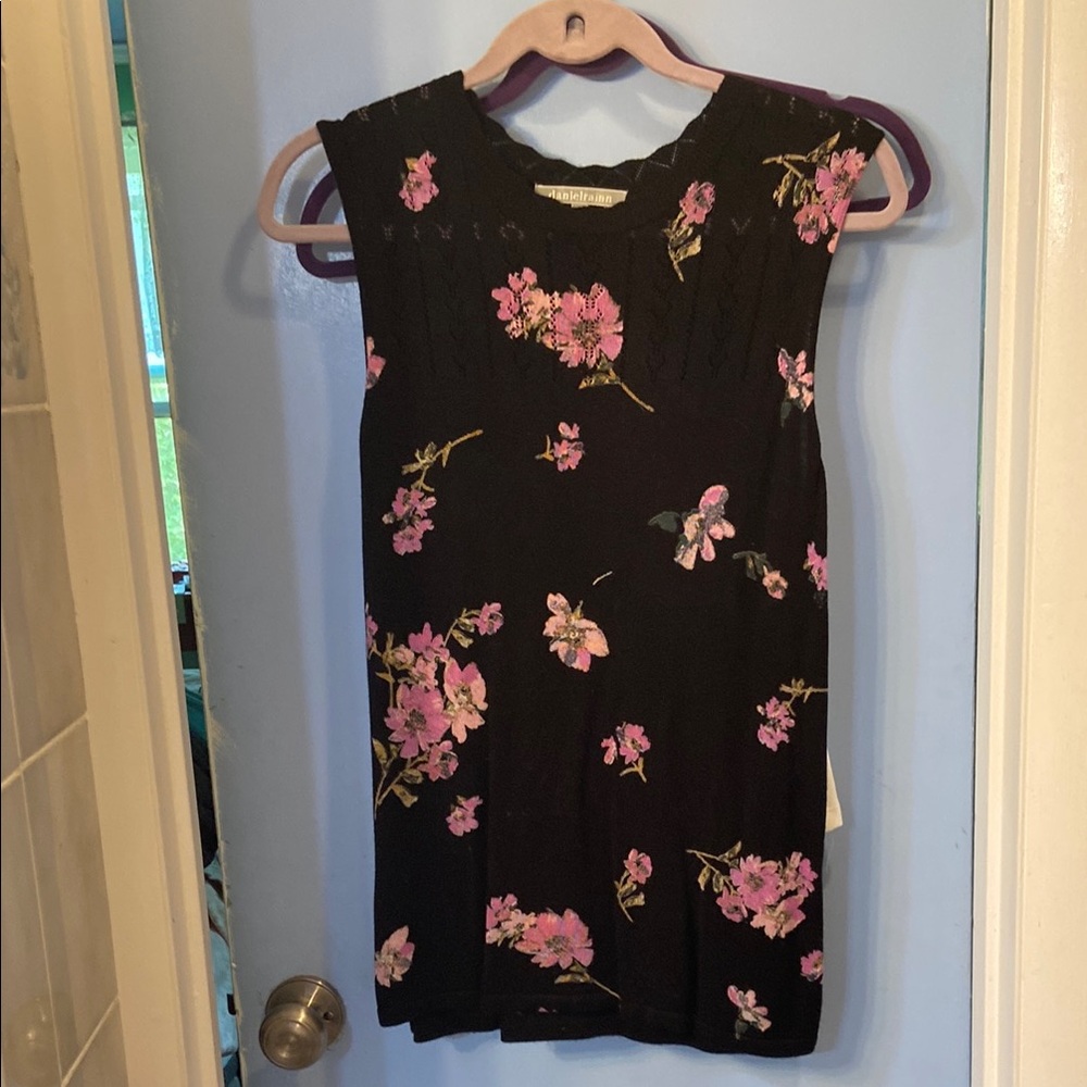 Daniel Rainn Black and Pink Floral Blouse